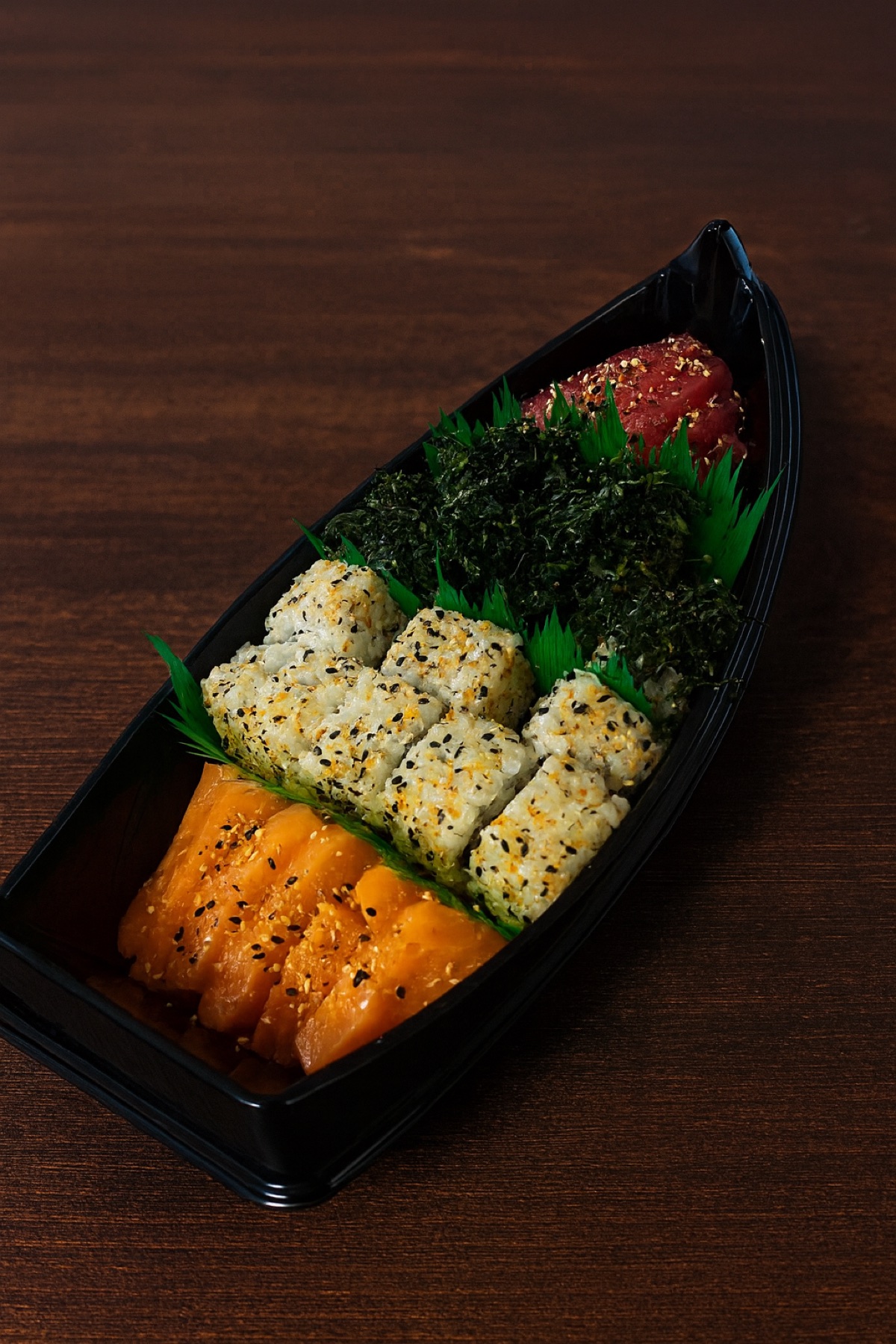 A sushi boat prepared for guests